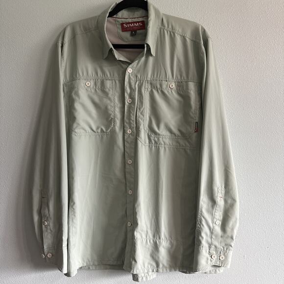 Simms Fishing Shirt Mens Large Green Vented Performance Outdoor long sleeve - Picture 1 of 5
